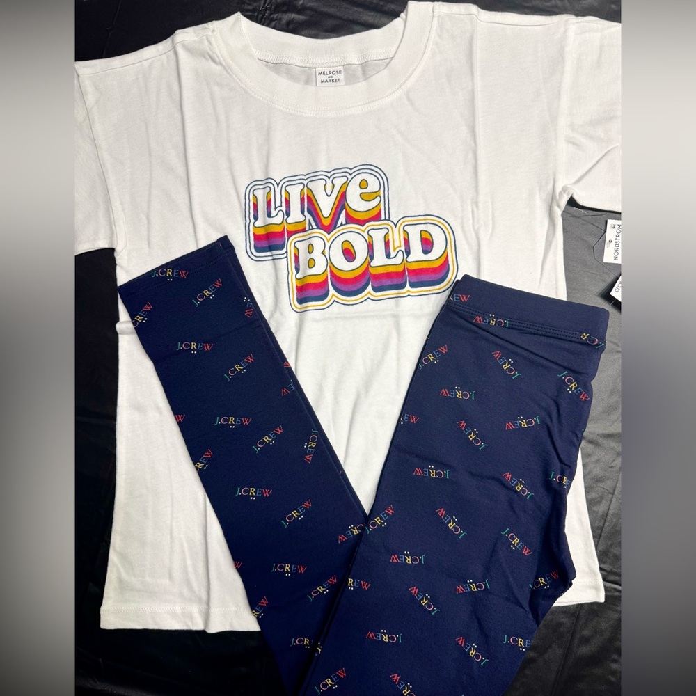 White 'Live Bold' T-Shirt and J.Crew Leggings Set